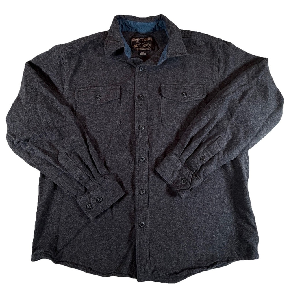 Grizzly‎ Mountain Men's Size L Gray Solid Flannel Button Up Shirt Outdoor